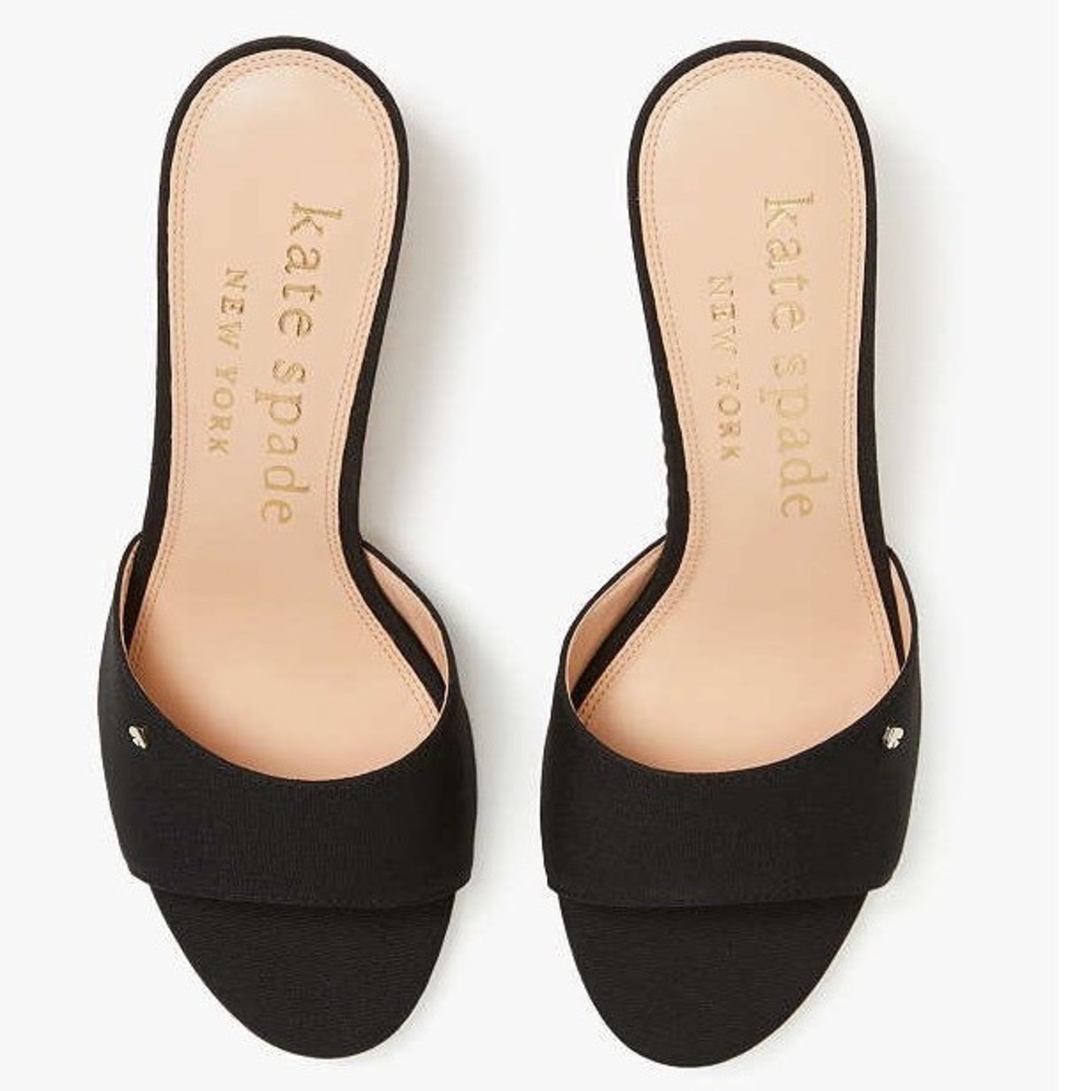 Kate Spade Meena Black Canvas Bamboo Wedge Slide Sandals K8294-1 Sz 7.5 B - Picture 2 of 13